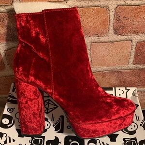 BAMBOO Red Velvet Heeled Boots